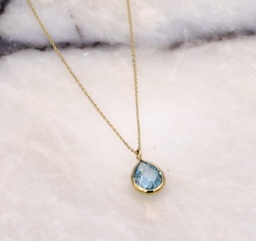 Teardrop Aquamarine Necklace Sterling Silver Jewelry Gorgeous Aquamarine Pendant - Picture 4 of 4