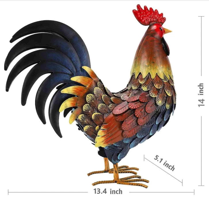 Rooster Garden Statue – Metal Chicken Yard Art Sculpture Outdoor Figurine - Image 2 of 4