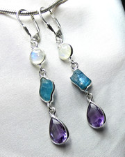 💝Ohrhänger 925 Silber Klappbrisur facettierter Mondstein, Apatit und Amethyst