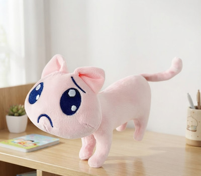Sad Cat Plush Toy Pink Stuffed Animal Big Blue Eyes Meme Anime Kitten