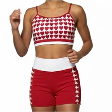Lumi Valentine red white Crop Top and Shorts 2 piece dance set NWT adult XS