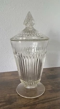 Vintage Jeannette Clear Glass Jar & Lid Anniversary Pattern Candy Trinket Dish