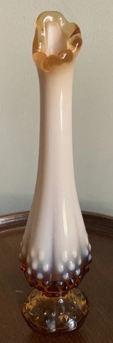 Fenton Hobnail Rootbeer Cream Glass Swung Bud Vase 9.75"