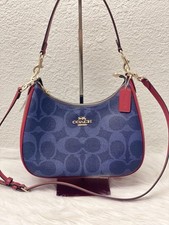 NWT COACH Teri Hobo Bag In Signature Canvas CAL52 in Denim/Bold Red