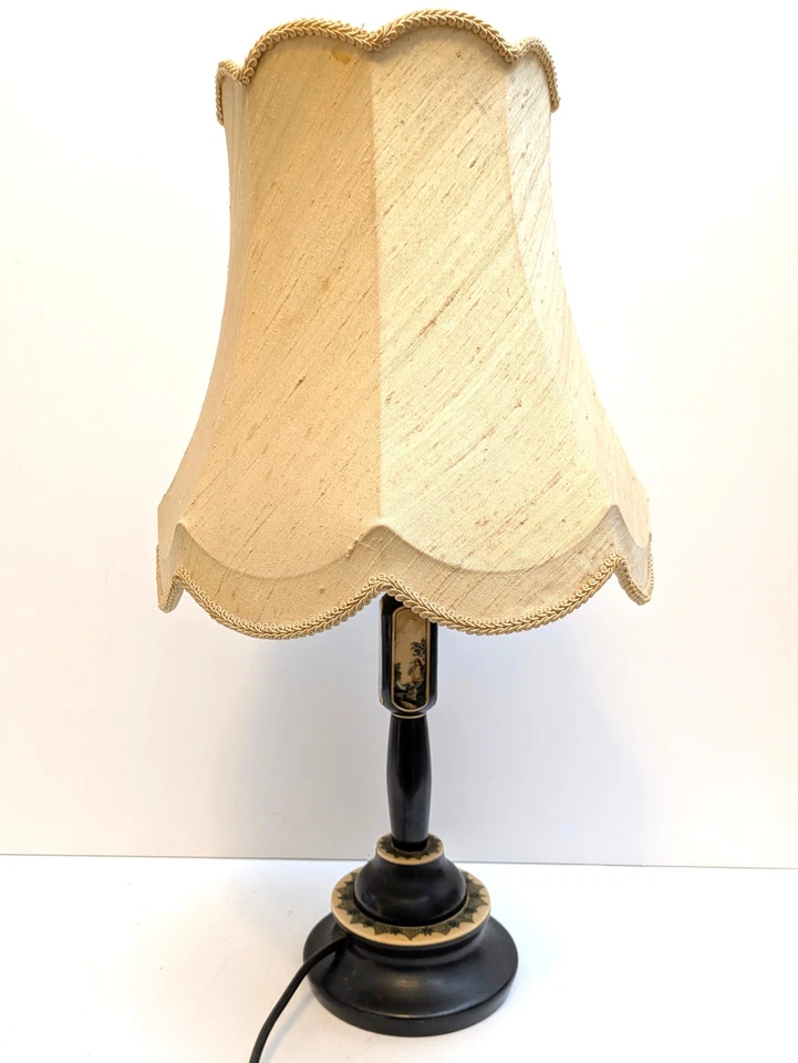 Tischlampe Holz Malerei LEUCHTE um 1900 ANTIK HANDBEMALT Engel FRAU Fluß STERNE - Bild 2 von 4