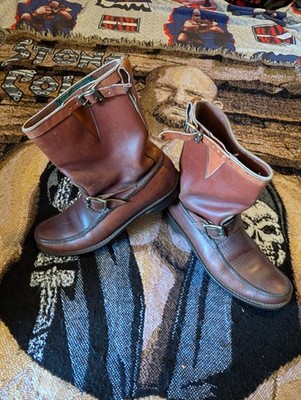 VTG Gokey Gro-Cord Double Buckle Moc Toe Brown Leather Hunting Boots 8 D