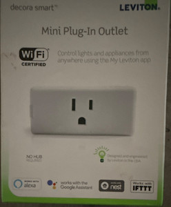 Leviton Decora Smart Mini WiFi Plug-In Outlet Alexa Google 120V 15A White