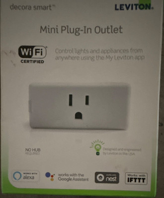 Leviton Decora Smart Mini WiFi Plug-In Outlet Alexa Google 120V 15A White