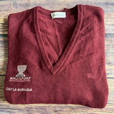 Burberry Madrid Golfturnier 1992 V-Ausschnitt Burgunderrot Pullover Herren Größe Large "
