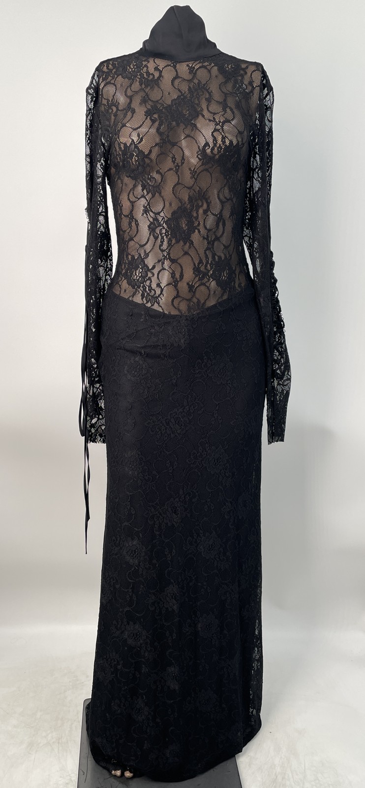 Aniye Records Womens Long Dress Black Size S Irma Lace With Scarf Strategic Lace