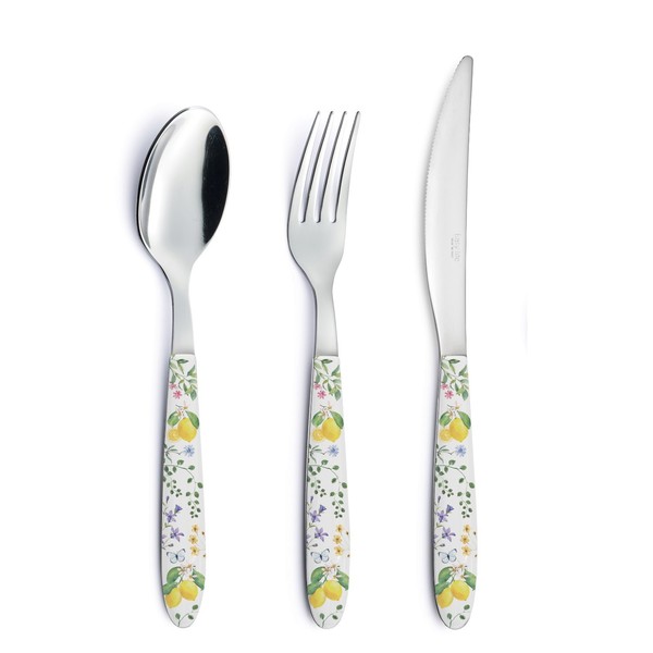 18 Tlg. Besteckset Fleurs Et Citrons Zitronen Stahl + Kunststoff Easy Life-image