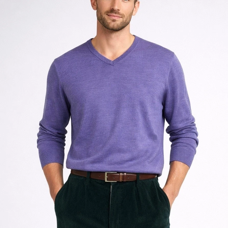 J.Crew Merino Wool V-Neck Men’s Purple Sweater Large Spring Classic Preppy