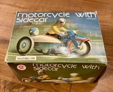 Clockwork Tin Motorcycle And Sidecar Wind-Up Toy MS 709 Vintage Style Boxed