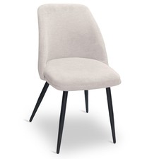 Chaise De Salon Déjeuner Kety en Microfibre Couleur Beige Avec Jambes Métal Noir