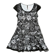 Justice Girl's Black Sequin Floral Dress Size 14 Party Recital Formal Fit Flare