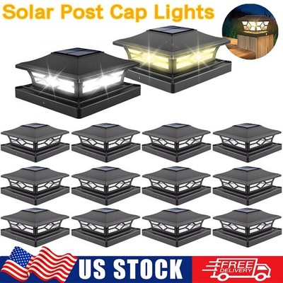4-12Pcs Solar Post Deck Cap Lights Outdoor Fence Dock 4x4/6x6 LED Lamp PVC Vinyl
