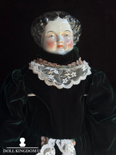 Large Vintage 28 Flat Top Brunette China Head Doll Made in Japan