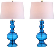 Set of 2 Night Blue LED Glass Table Lamps for Bedroom  Office