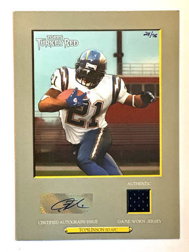 2006 Turkey Red Ladainian Tomlinson Auto Cabinet Card Game Used Chargers 75