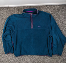 Vintage 90s LL Bean Jacket Mens L Teal Snap T Fleece Pullover Script Logo USA
