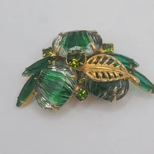 Vintage Givre Brooch Green Molded Art Glass Open Back Navette Juliana