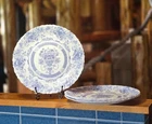 Vtg Arcopal France Honorine Blue/White Milk Glass  11" Dinner Plate Set of 4