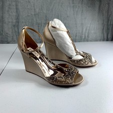 Badgley Mischka Sarah Womens Sandals Sz 9 Nude Embellished Satin Wedge Shoes