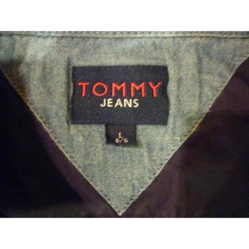 VTG Tommy Hilfiger L Mens Button Down Navy Large Logo Back 90's Tommy Jeans - Picture 6 of 6
