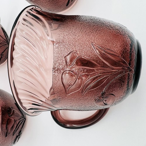 Amethyst Purple Glass Mugs Calla Lily Embossed 3 1/4” Set Of 4 - Picture 5 of 12