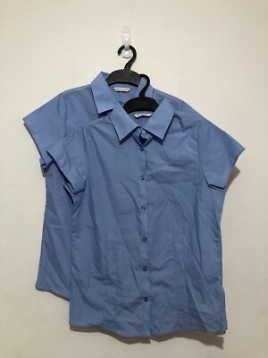 M&S 2er Pack Kurzarm Bluse Hemd mit Knöpfen Schuluniform 14-15 Jahre blau