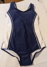 Women s One Piece Swimsuit Size Small Navy Racerback White Piping NWT
