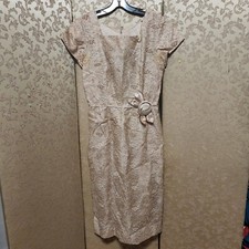 Vintage Beige Embroidered Floral Sheath Dress Size 2