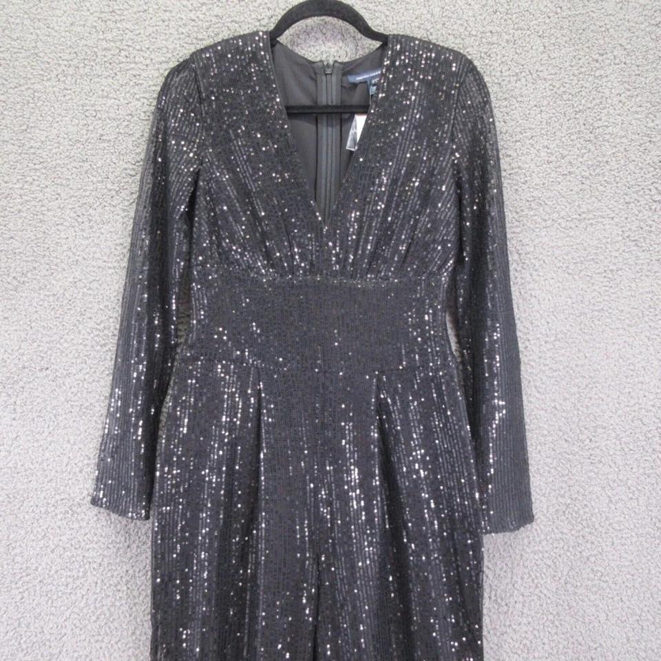 French Connection Jumpsuit Women’s 6 Black Sequin Long Sleeve #4296 - Image 2 of 4