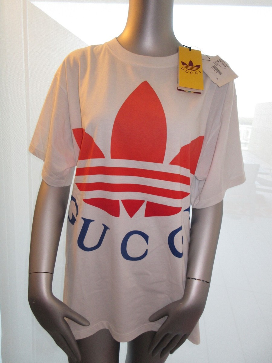 GUCCI x Adidas White red Logo T-Shirt Men's Size Medium Cotton