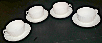 Wedgwood Night and Day Four Cups Saucers White Ribbed Cups Cobblestone Saucers
