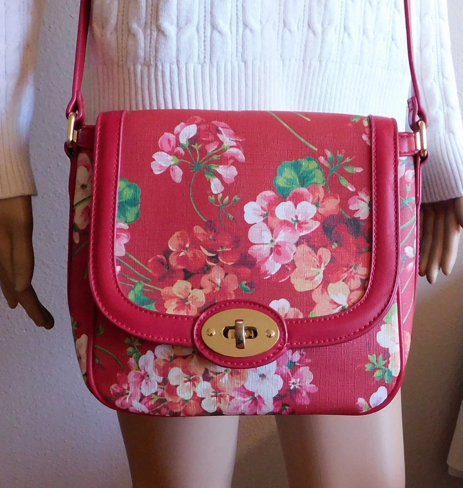 NUEVO Encantador Cartera Bandolera Charlie Rojo Floral Bloqueo Giratorio Solapa Bolsillos Internos Foto 3 de 4