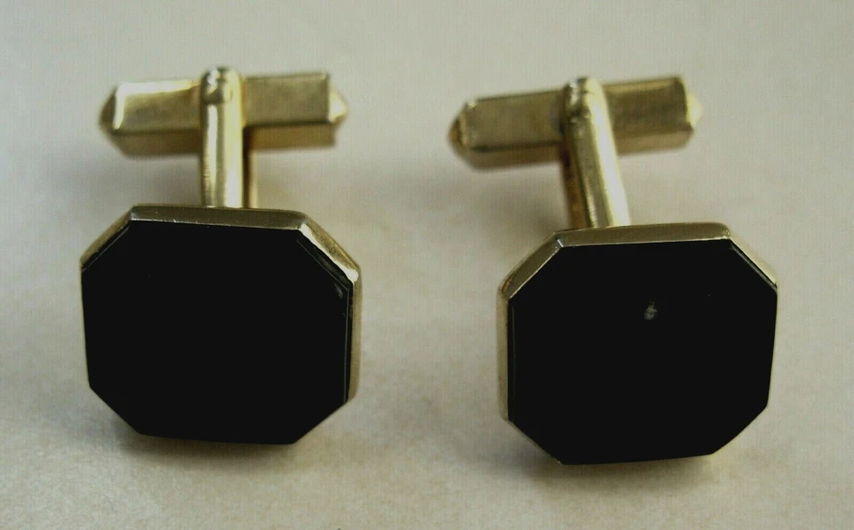 Gemelos vintage SWANK tono dorado negro insertados Foto 4 de 4