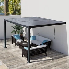 Aoodor 10x13FT Patio Louvered Pergola Aluminum Wall-Mounted  w/Adjustable Roof