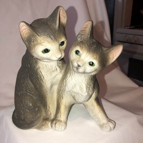 Grande 2 Gatti Gattini Grigio Marrone ��Figurina Vintage Giappone ��7 1/2" Divertente - Foto 10 di 10
