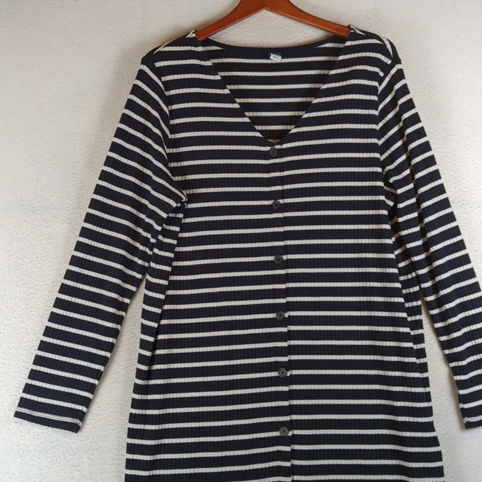 Old Navy Womens Striped V Neck Button Long Sleeve Midi Dress Size XL - Image 2 of 4