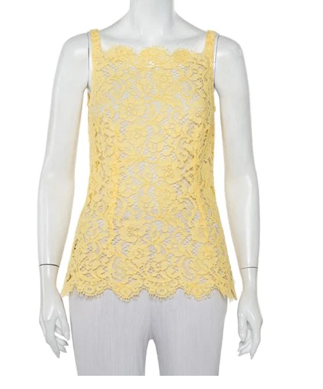 Dolce & Gabbana желтый кружева гребешок деталь блузка без рукавов Sz 38/XS - Изображение 2 из 4