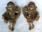 Vintage 2 Gold Plaster Shabby Chic Garden Cherub Angels Wall Plaques