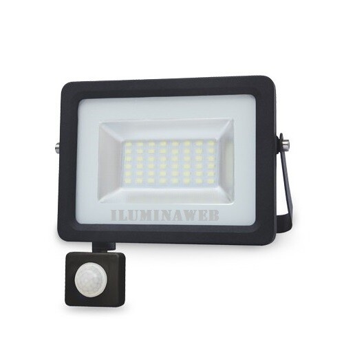 Foco proyector Negro 10w LED, Luz Blanca 6000k Sensor detector movimiento, IP65