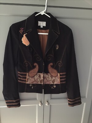 Vintage Alberto Makali Cotton Blend Hook Front Embellished  Cropped  Jacket 6