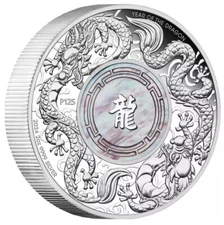 2024 Double Dragon w/ Mother of Pearl 2oz .9999 Silver Proof Coin