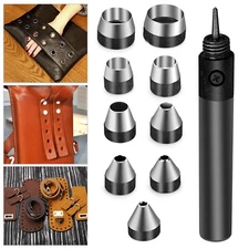 11PCS Leather Hole Punch Heavy Duty Hand Belt Holes 9 Sized Puncher Tool w/ Case