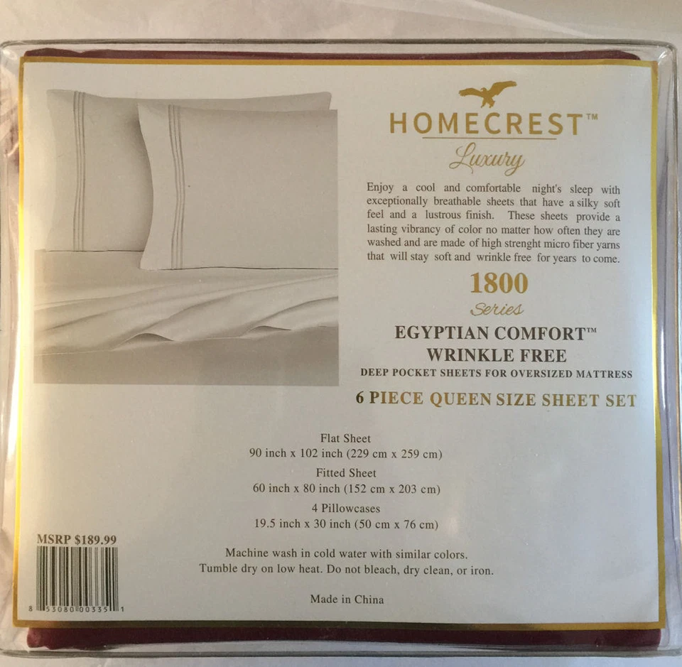 Conjunto de Lençóis Homecrest Queen Size 6 Peças Conforto Egípcio Luxo Sem Rugas Novo - Imagem 2 de 4