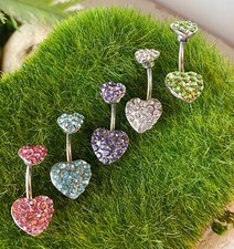 Anillo para el vientre gema circonita cúbica pavimentado corazón naval transparente, púrpura, aguamarina, rosa, verde