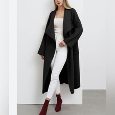Free Myself Open Front Black Wool Blend Coat Size Large