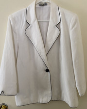White Linen/Rayon With Navy Trim Blazer M 